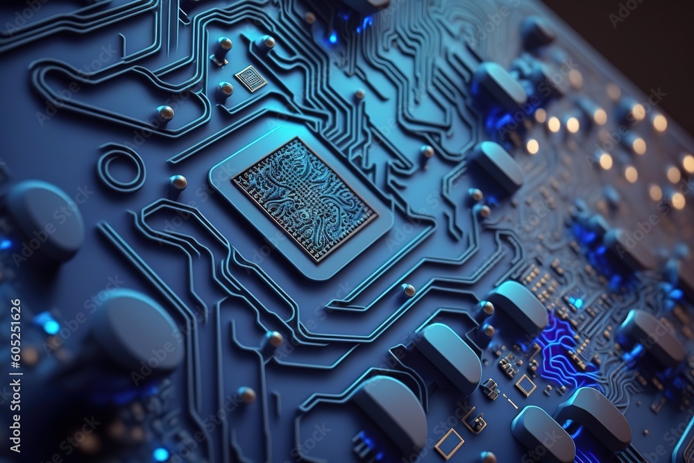 Poster detailed abstract blue pcb background.generative ai
