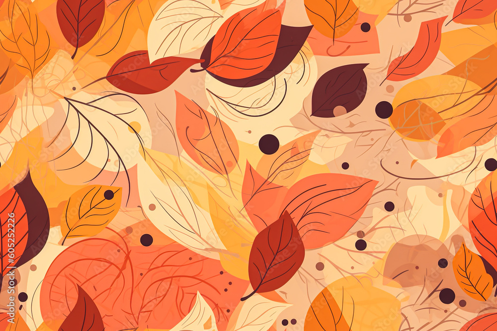 Poster tile. seamless pattern with autumn leaves. illustration in flat style. generative ai