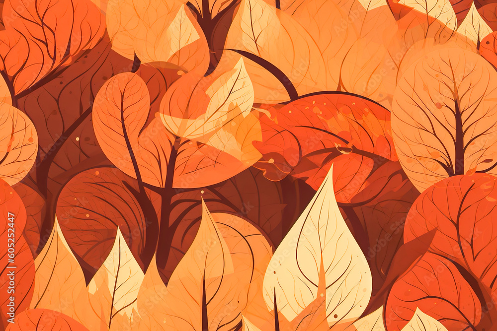 Poster tile. seamless pattern with autumn leaves. illustration in flat style. generative ai