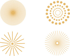 Asian patterns, flowers and lanterns, vector line illustration