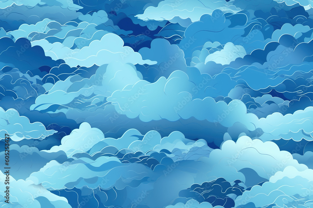 Aufkleber tile. seamless pattern of clouds in the sky. generative ai