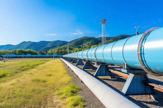 Hydrogen pipeline. Transformation of the energy sector towards ecology. Clean energy, safe, carbon neutral, and balance of energy sources to replace natural gas. Generative AI