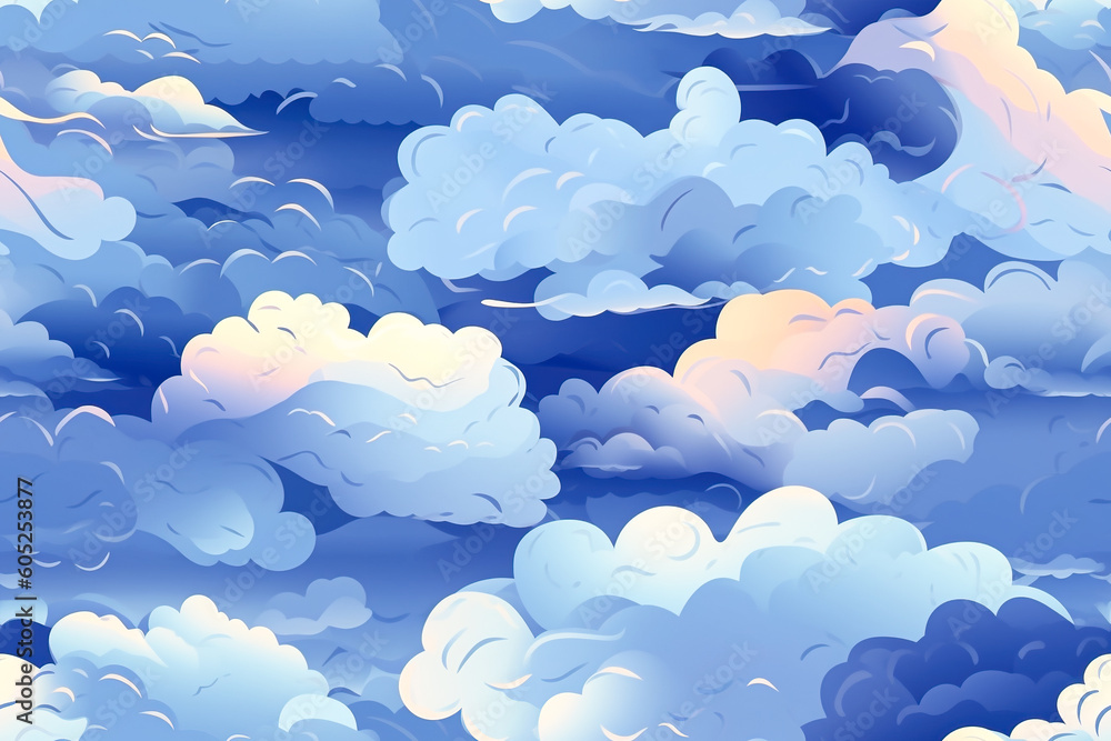 Aufkleber tile. seamless pattern of clouds in the sky. generative ai