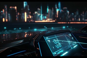 Hud sci fi screen with night city background Generative AI