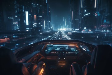 Hud sci fi screen with night city background Generative AI