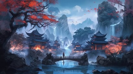 Fototapeta premium Chinese fantasy style scene art