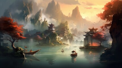 Fototapeta premium Chinese fantasy style scene art