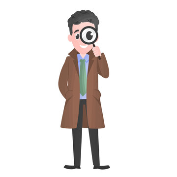 detective character design, Mystery inspector investigating case cartoon