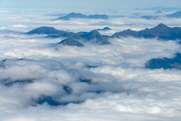 Mountain peaks above the  clouds. View from the Pic du Midi de Bigorre in the Pyrenees, France