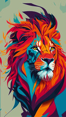 Abstract lion, colorful animal illustration