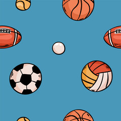 Sport ball seamless pattern vector Ball football basketball volleyball,