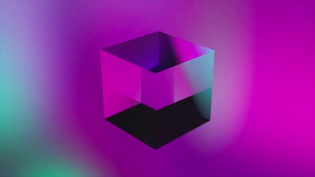 Colorful Iridescent cube. Computer generated 3d render