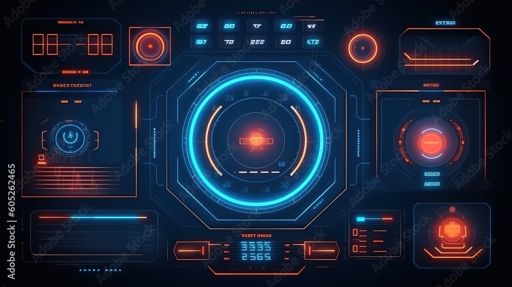 Aufkleber HUD Elements Pack. Hud,GUI for game background design. Technology background. Digital data. Generative AI