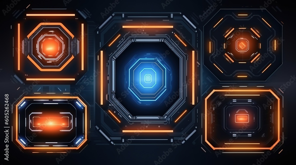 Aufkleber HUD Elements Pack. Hud,GUI for game background design. Technology background. Digital data. Generative AI