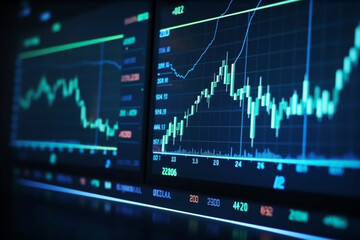 Abstract financial trading graphs on monitor, Background with currency