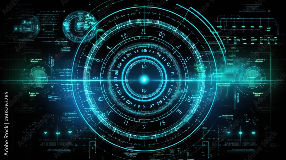 Aufkleber Infographics Elements Set for HUD Sci Fi Interfaces. Hud,GUI for game background design. Technology background. Digital data. Generative AI