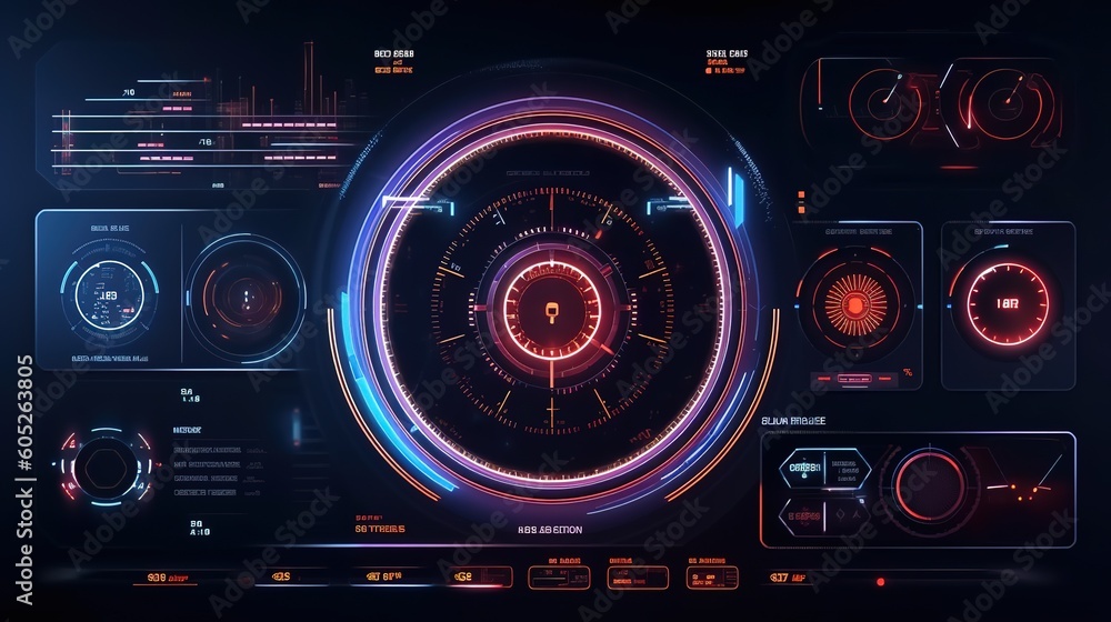 Aufkleber The sci-fi futuristic HUD dashboard displays a virtual reality technology screen.Hud,GUI for game background design. Technology background. Digital data. Generative AI