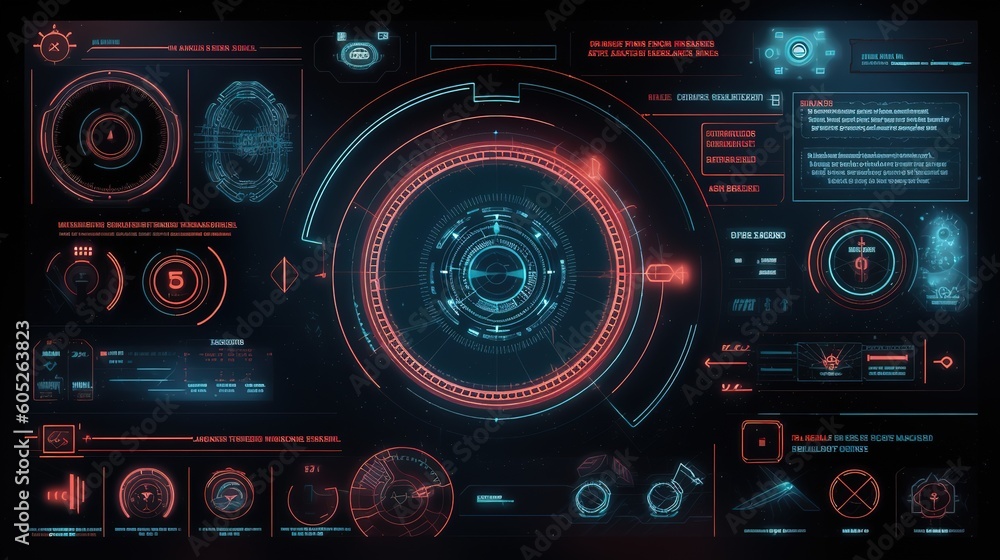 Aufkleber The sci-fi futuristic HUD dashboard displays a virtual reality technology screen.Hud,GUI for game background design. Technology background. Digital data. Generative AI