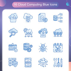 Cloud Computing Vector Blue Color icon set illustration Set 02