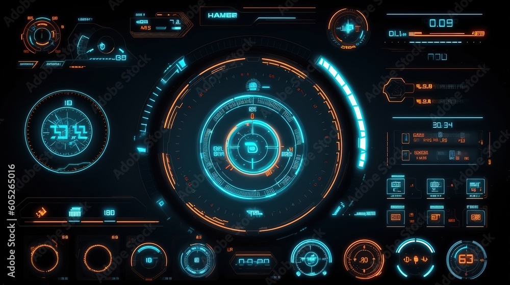 Poster Futuristic Callouts titles in HUD style. Hud,GUI for game background design. Technology background. Digital data. Generative AI