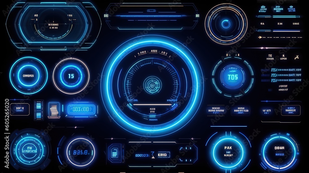 Poster Futuristic Callouts titles in HUD style. Hud,GUI for game background design. Technology background. Digital data. Generative AI