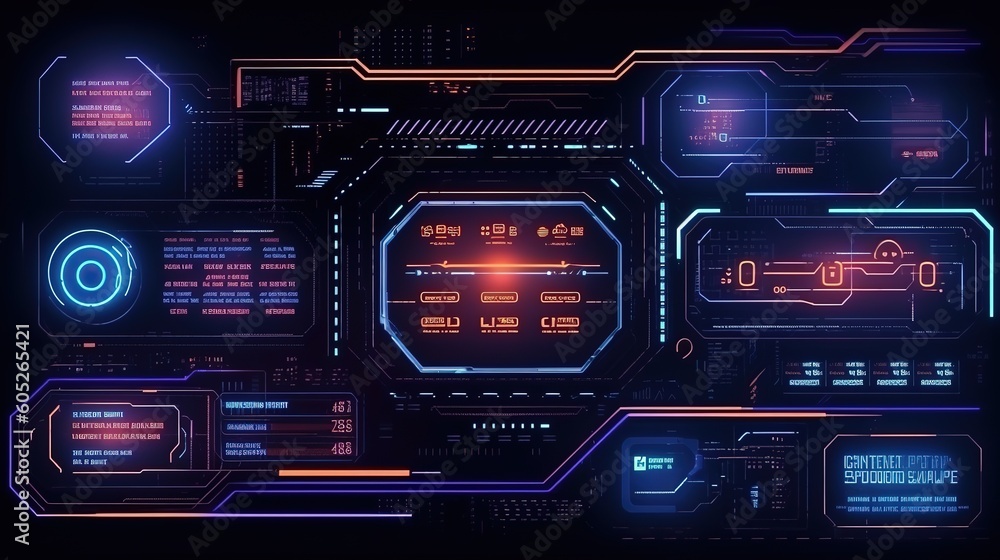 Leinwandbilder Abstract technology ui futuristic concept hud interface hologram elements of digital data chart.Hud,GUI for game background design. Technology background. Digital data. Generative AI