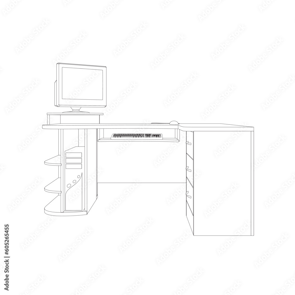 Poster line drawing of retro old classic personal computer processor unit. vintage cpu with analog monitor 