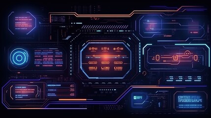 Abstract technology ui futuristic concept hud interface hologram elements of digital data chart.Hud,GUI for game background design. Technology background. Digital data. Generative AI - obrazy, fototapety, plakaty