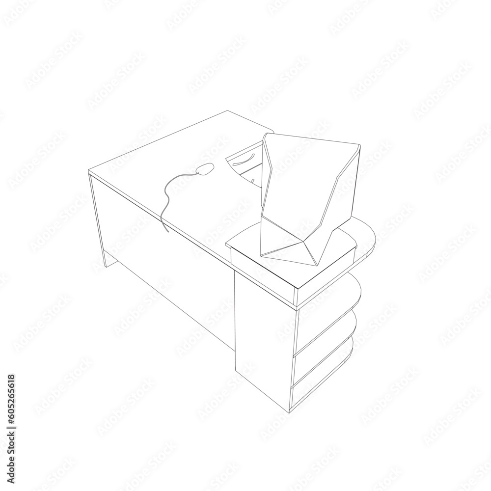 Poster line drawing of retro old classic personal computer processor unit. vintage cpu with analog monitor 