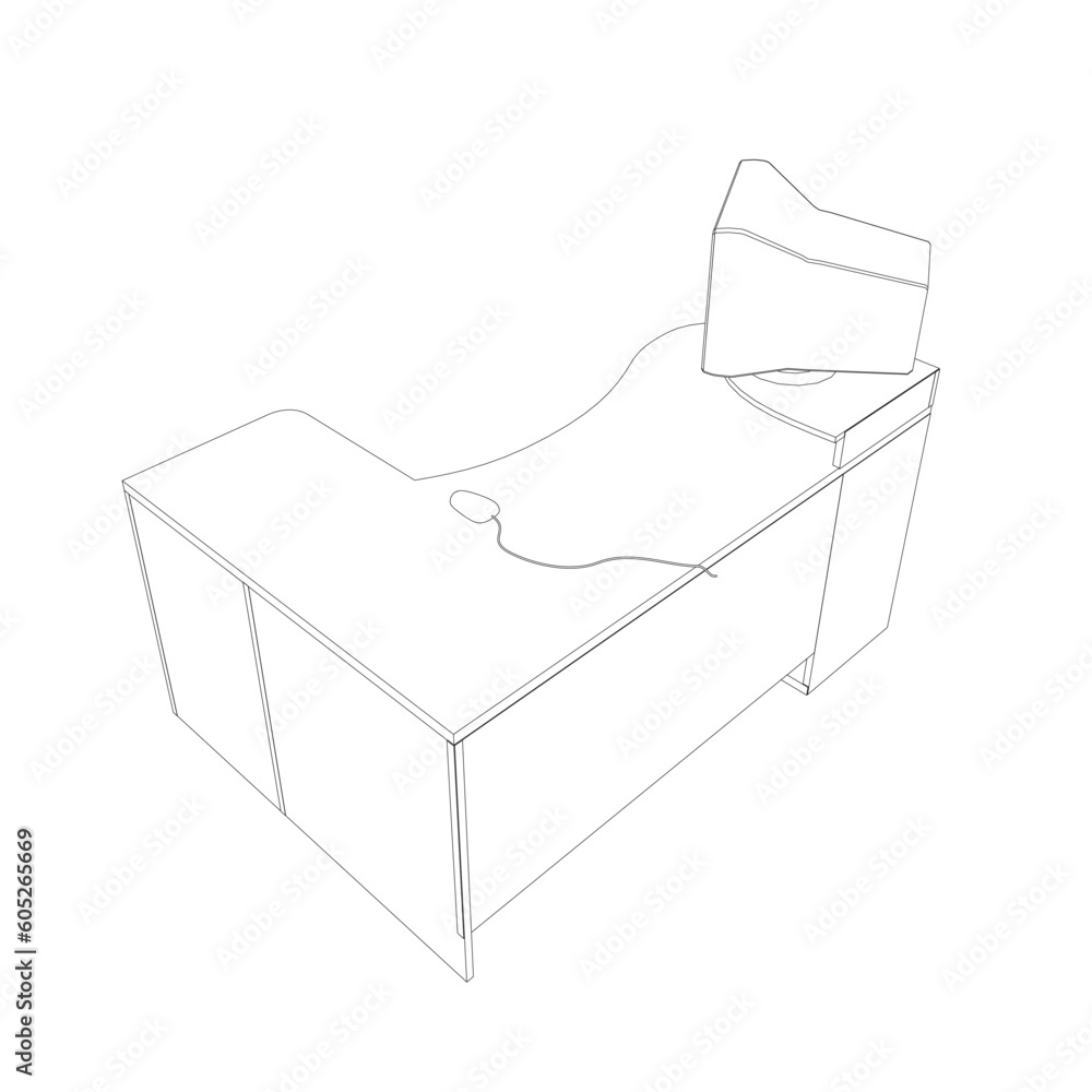 Poster line drawing of retro old classic personal computer processor unit. vintage cpu with analog monitor 