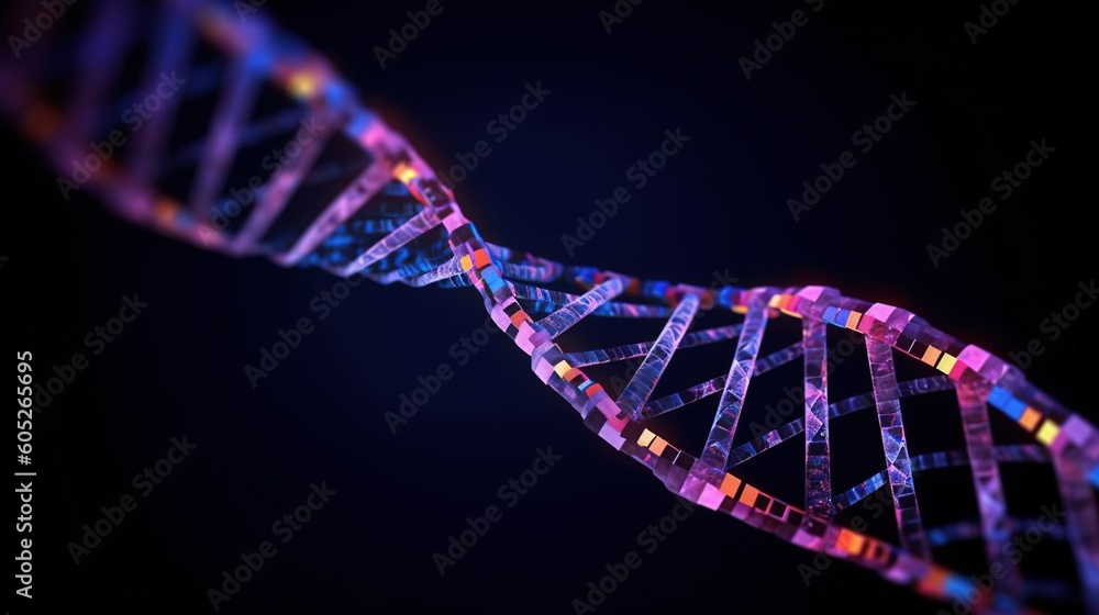 Wall mural dna helix on black background. dna molecular structure with sequencing data of human. generative ai