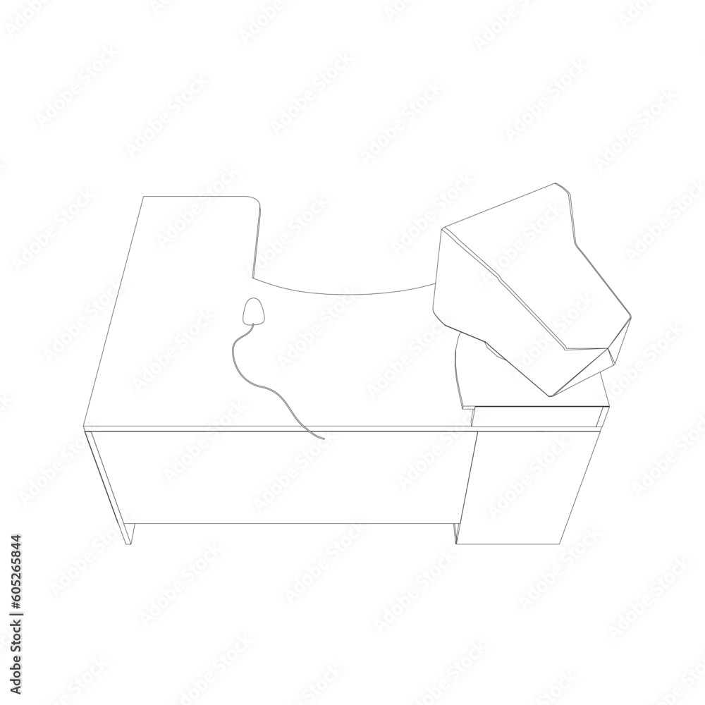 Poster line drawing of retro old classic personal computer processor unit. vintage cpu with analog monitor 