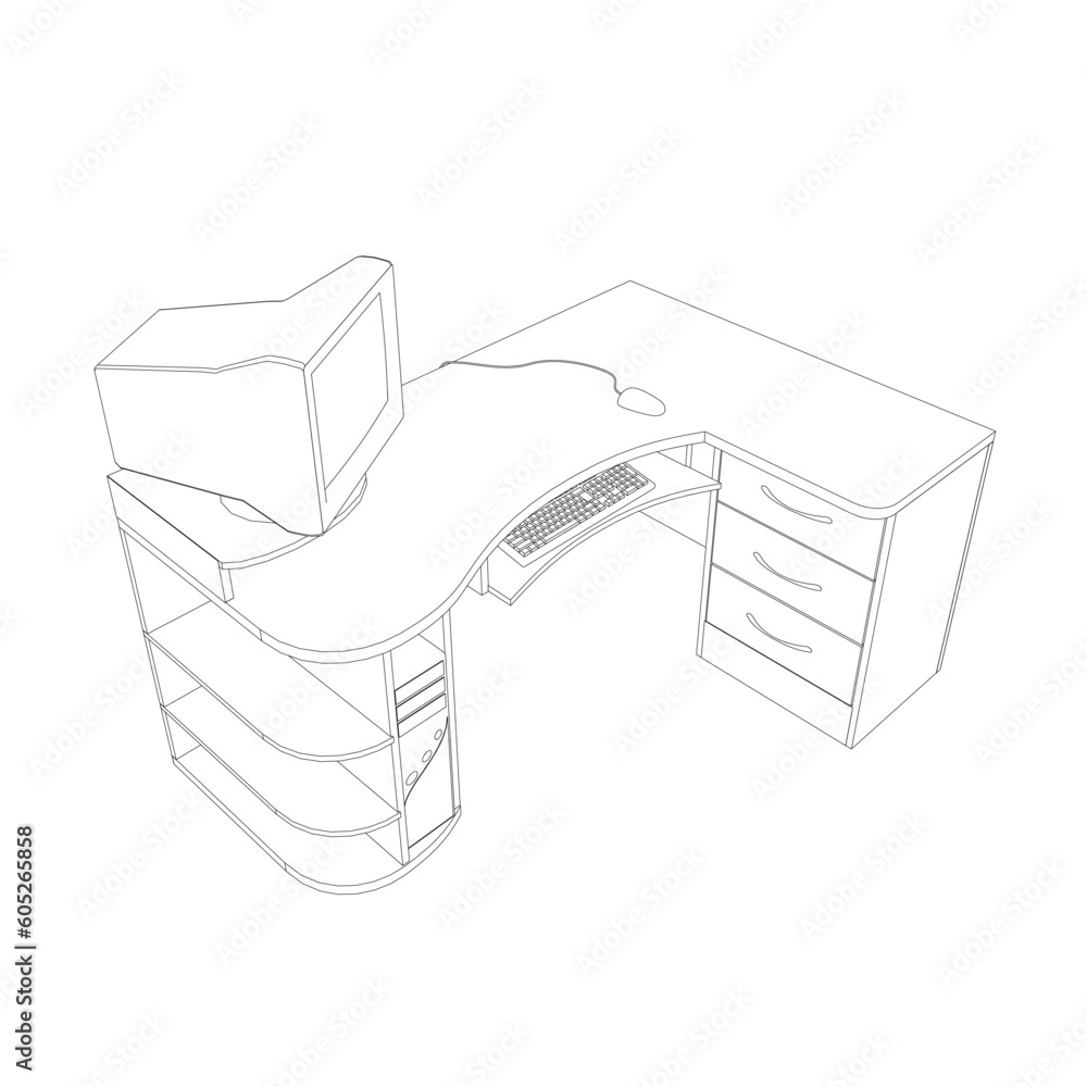 Poster line drawing of retro old classic personal computer processor unit. vintage cpu with analog monitor 