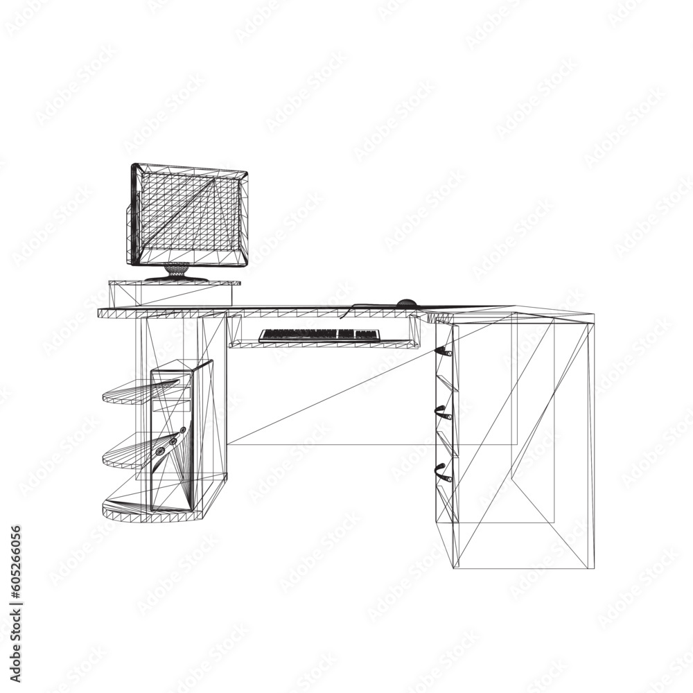 Poster line drawing of retro old classic personal computer processor unit. vintage cpu with analog monitor 