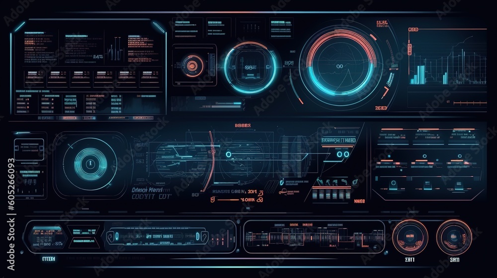 Aufkleber Futuristic HUD Interface Screen Design.Hud,GUI for game background design. Technology background. Digital data. Generative AI