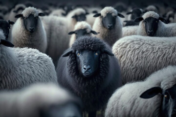 Fototapeta premium Flock of sheeps on farm, Generative AI