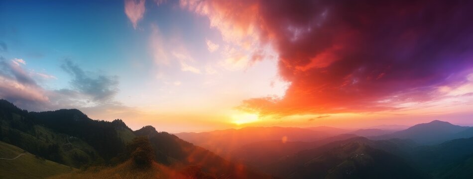 Amazing panorama mountain with Colorful sky and Dramatic Sunset, Generative AI © Pooja