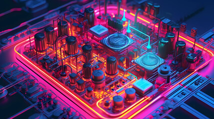 Electric Neon Circuit Board Generative AI