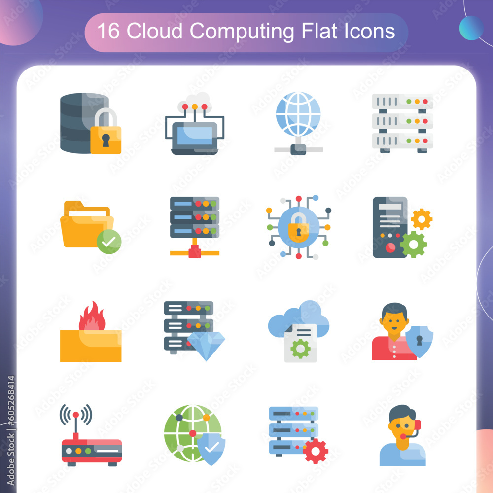 Poster cloud computing vector flat icon set illustration set 0