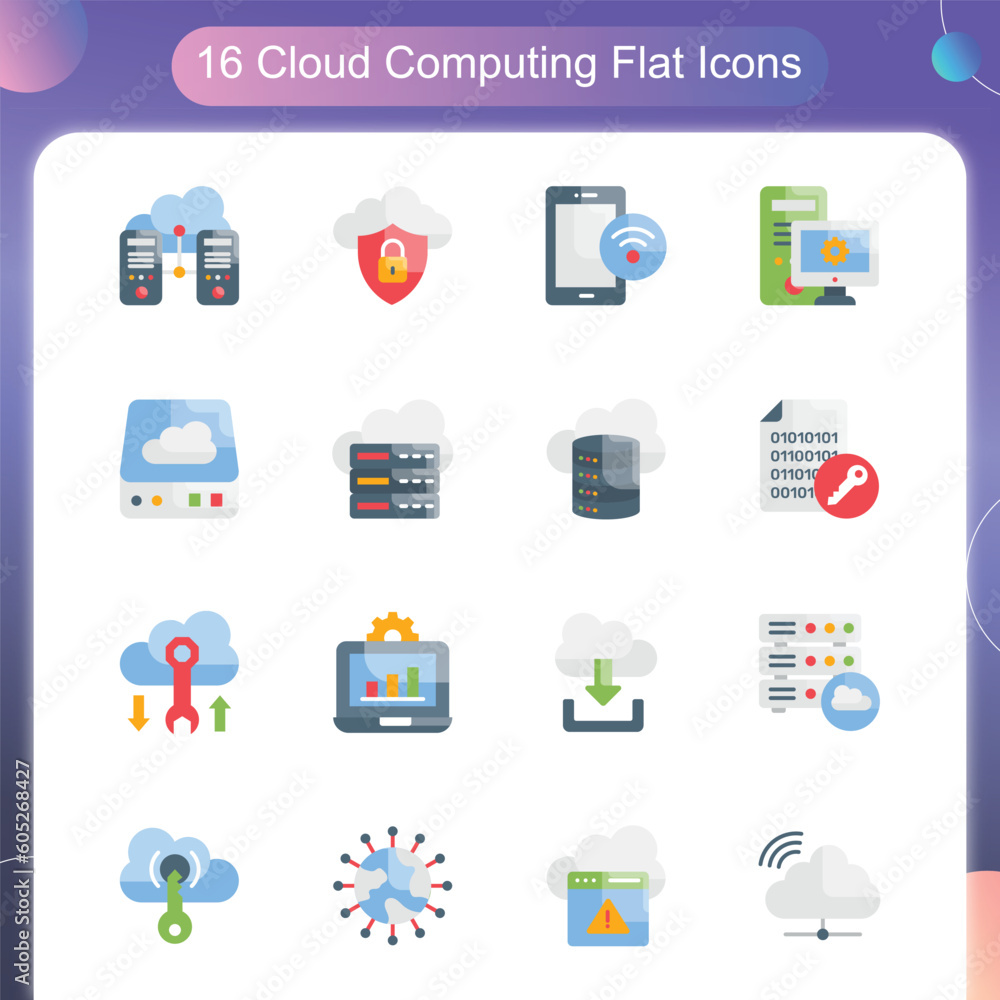 Poster cloud computing vector flat icon set illustration set 0