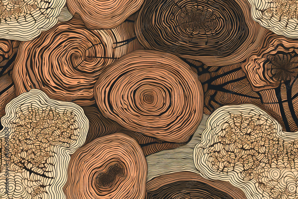 Poster tile. seamless pattern with cut tree trunk. wood texture. generative ai