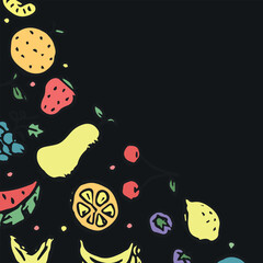 Drawn food background. Doodle food illustration with place for text