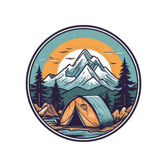 Outdoor Adventure Mountain Camping Vector Illustration