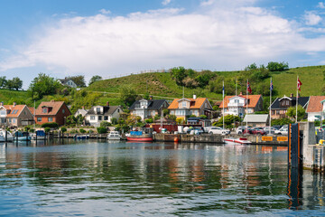 View over Backviken harbor on the Swedish island Ven in the Oresund strait. Popular tourist destination.