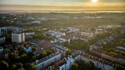 Fototapeta premium Stunning aerial view of the Opole city skyline at sunset