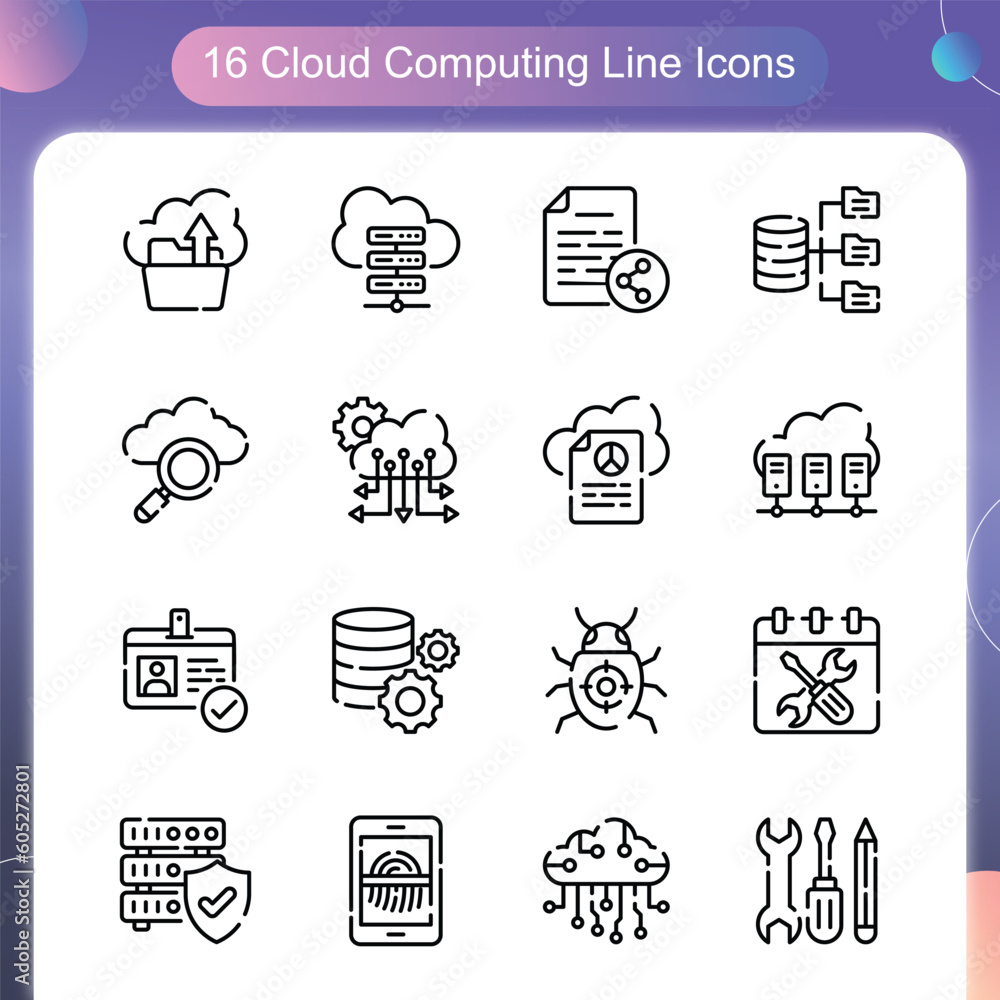 Poster cloud computing vector flat icon set illustration set 03