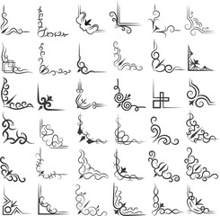 Vector illustration of decorative corner frame set. Set Hand Draw of Corners Different Shapes Flower Decoration Vector Design Doodle Sketch Style For Wedding And Banner