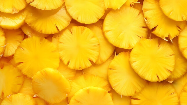 Background of sliced pineapple closeup
