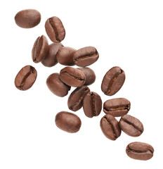 Coffee beans splashing isolated