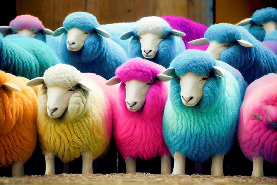 sheep in rainbow colors. Generative AI, Generative, AI